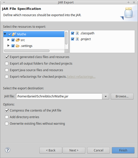 Dialog zur JAR-Datei