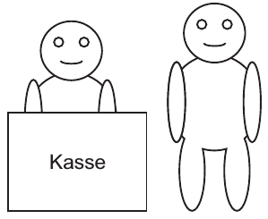 Ein Wartender steht an der Kasse.